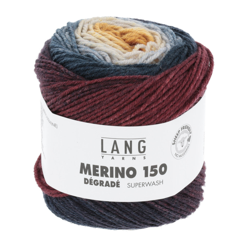 Lang Merino 150 Dégradé 0002 - a variegated maroon, orange, brown and blue coloway