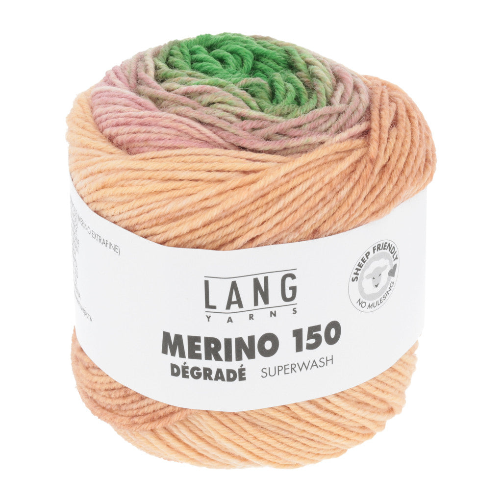 Lang Merino 150 Dégradé  0003 - a variegated light orange, pink and green colorway