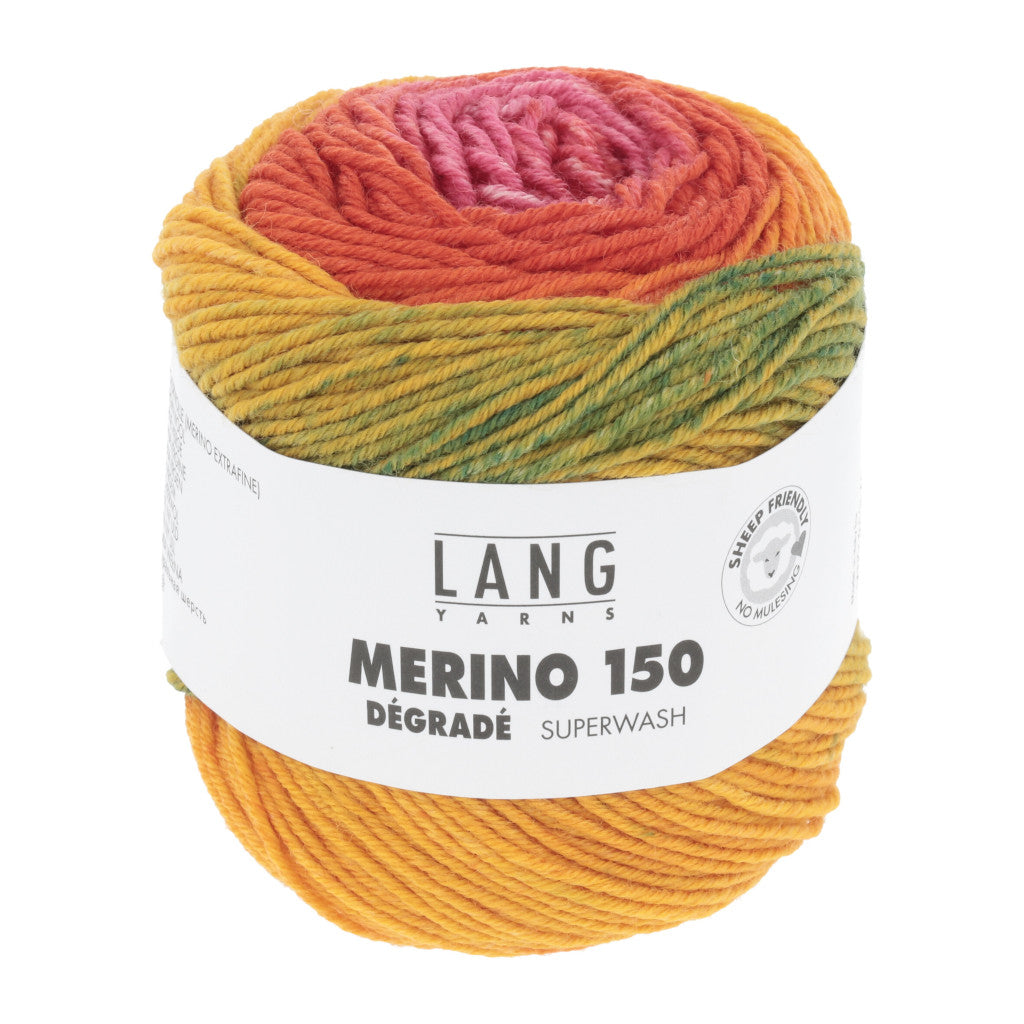 Lang Merino 150 Dégradé 0007 - a variegated green, orange, pink and red colorway