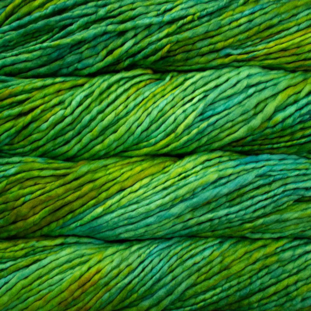 Color: Immortal 250. A bright, fluorescent greenish yellow variant of Malabrigo Rasta yarn. 