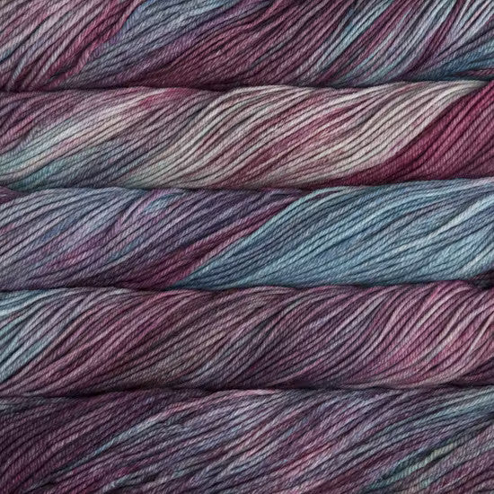 Malabrigo Rios in Lotus - a variegated light blue, purple and white colorway