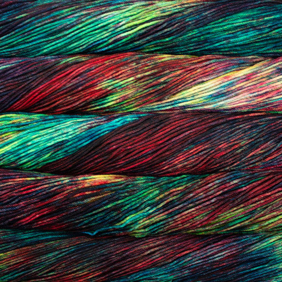 Malabrigo Rios in Camaleon - a variegated green, yellow, and red colorway