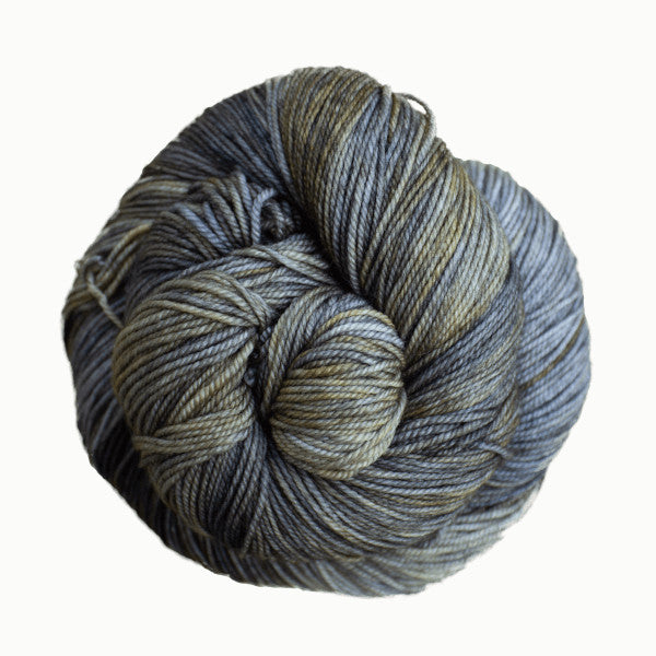 Malabrigo Sock Yarn in Land of Oz - a variegated grey-blue and faded yellow colorway