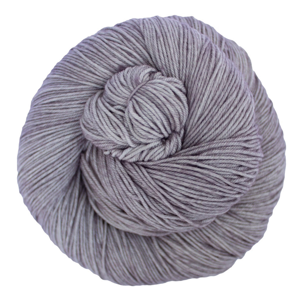 Color: Pearl 036. A silvery grey skein of Malabrigo Ultimate Sock yarn