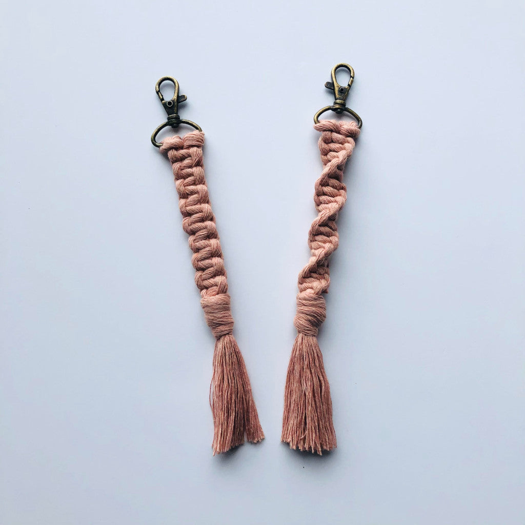Roving Goddess Macramé Keychain Kit in Marshmallow - a light pink colorway