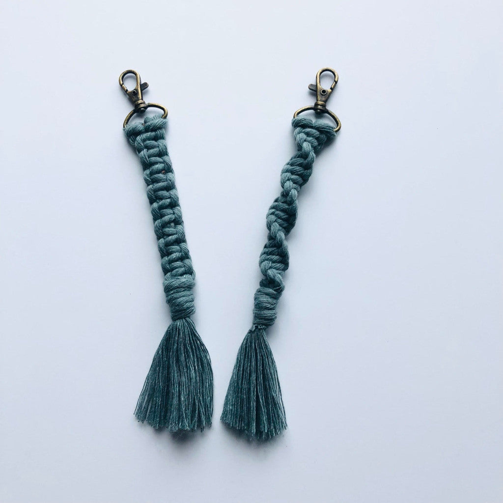 Roving Goddess Macramé Keychain Kit in Sage - a blue-green colorway