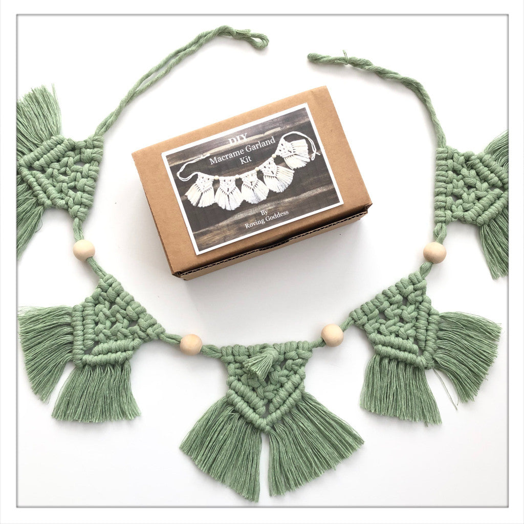 Roving Goddess Macramé Garland Kit in Cactus - a pale green coloray