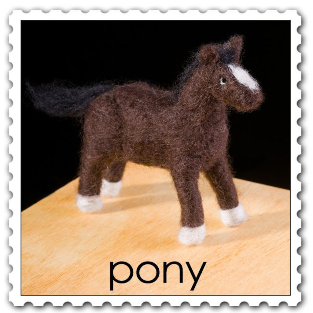 Woolpets pony felting kit - a brown horse with white accents and a dark mane and tail