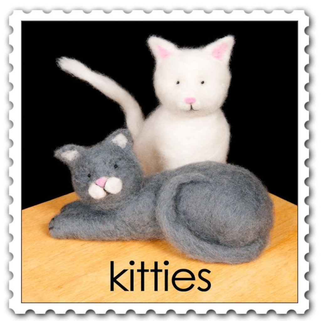Woolpets kitties needle felting kit - two kitties, one grey and one white