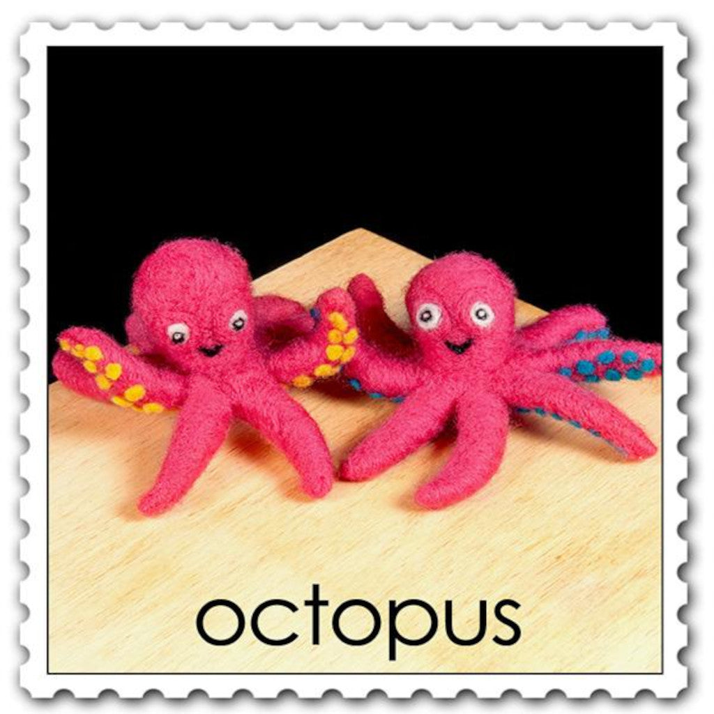 Woolpets octopus needle felting kit - pink octopuses with blue and yellow suckers