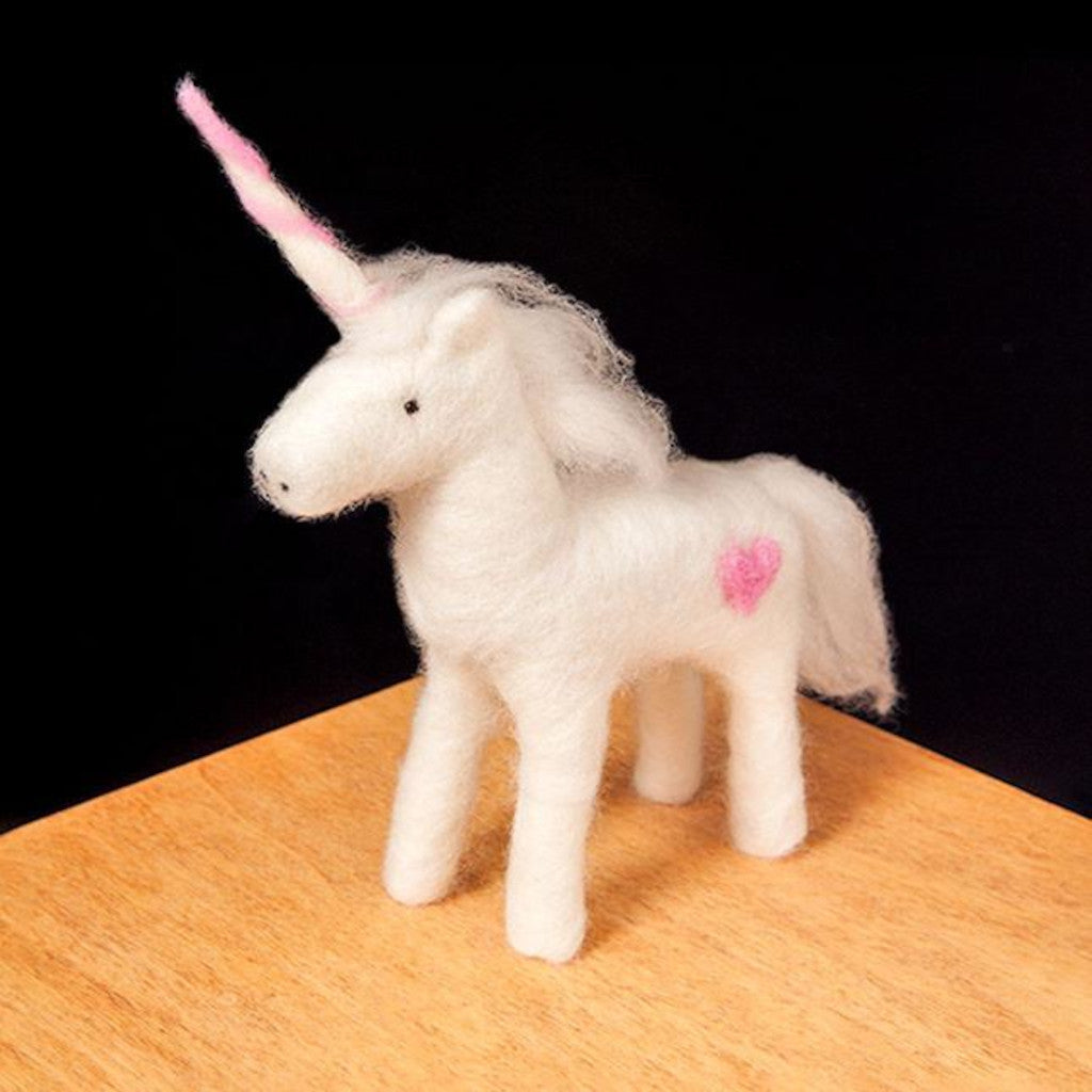 Woolpets unicorn needle felting kit - a white unicorn with pink accents