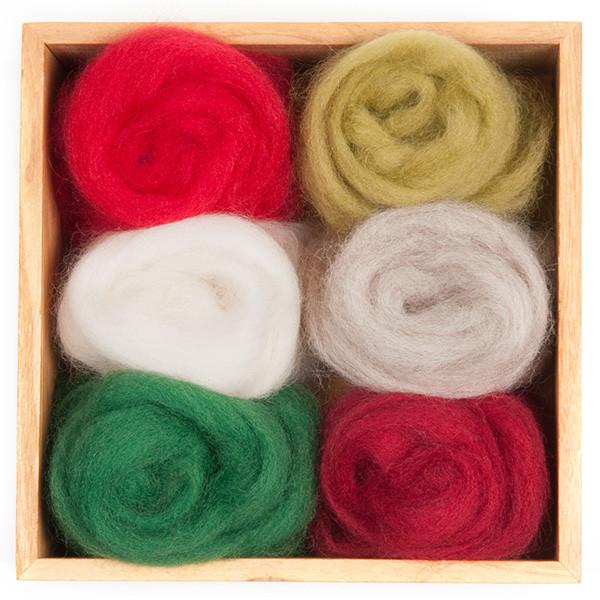 A Woolpets Wool Roving Color Pack in the option Holiday, a Christmas color palette.