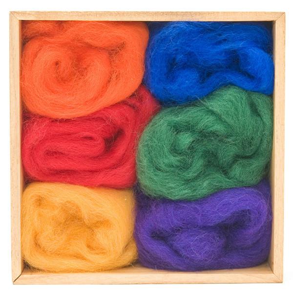 A Woolpets Wool Roving Color Pack in bright primary Rainbow colors.