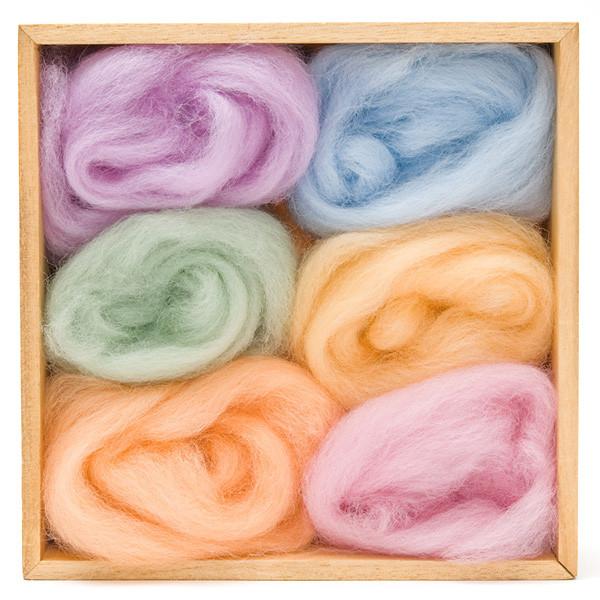 A Woolpets Wool Roving Color Pack in bright Spring colors.