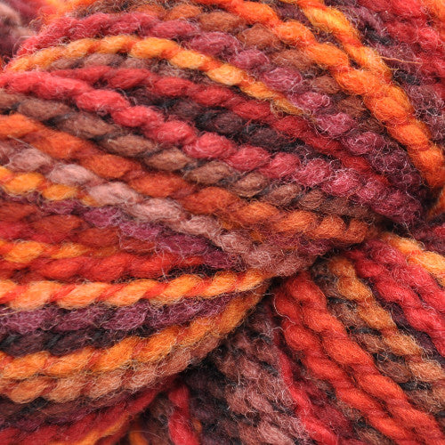 Brown Sheep Lana Boucle' in Autumn Royale - a variegated brown, orange, and red colorway