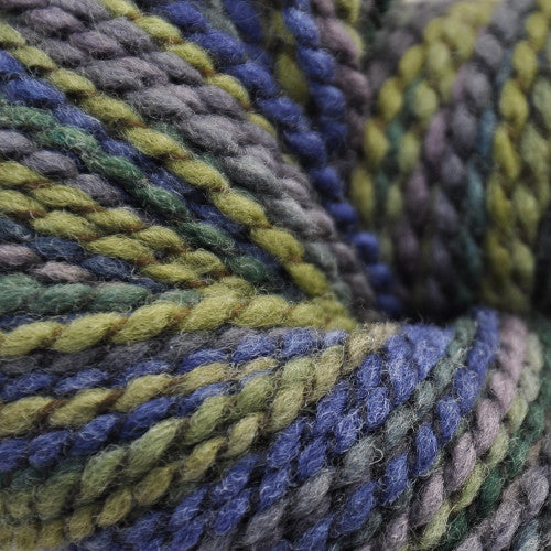 Brown Sheep Lana Boucle' in Spring Meadow - a variegated grass green, blue and grey colorway