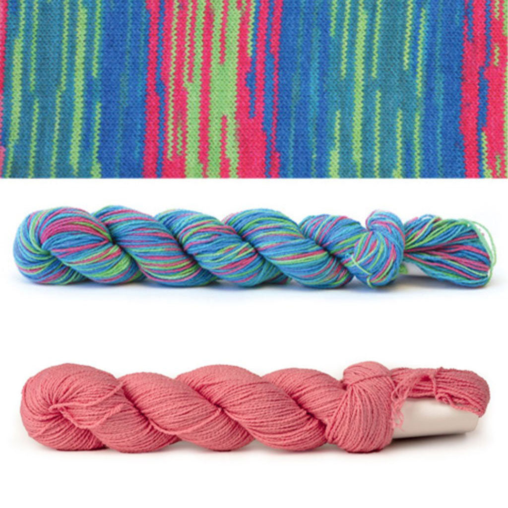 Color Parrotfish multi 817 and solid 103. A blue and pink and green color combo.