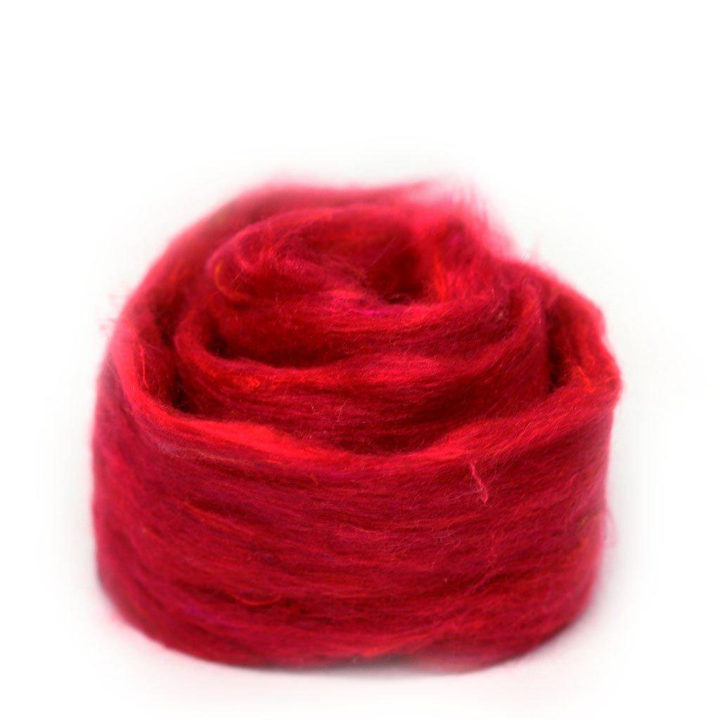 Red Recycled Sari Silk Roving.