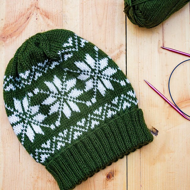 Snowflakes Slouchy Beanie Pattern by Julie Paz - Paradise Fibers