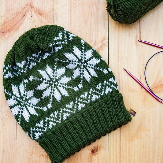 Snowflakes Slouchy Beanie Pattern by Julie Paz - Paradise Fibers