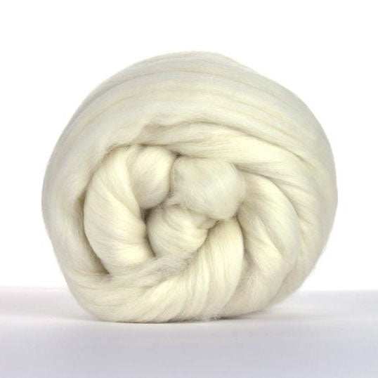 A ball of undyed 18.5 micron superfine merino wool top 