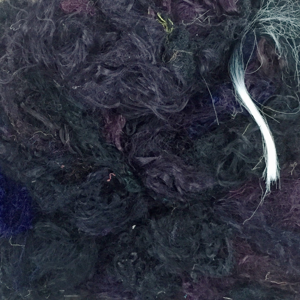 A bundle of black recycled sari silk threads.