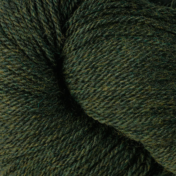 Berroco Vintage DK weight yarn in the color Douglas Fir 2177, a heathered forest green.