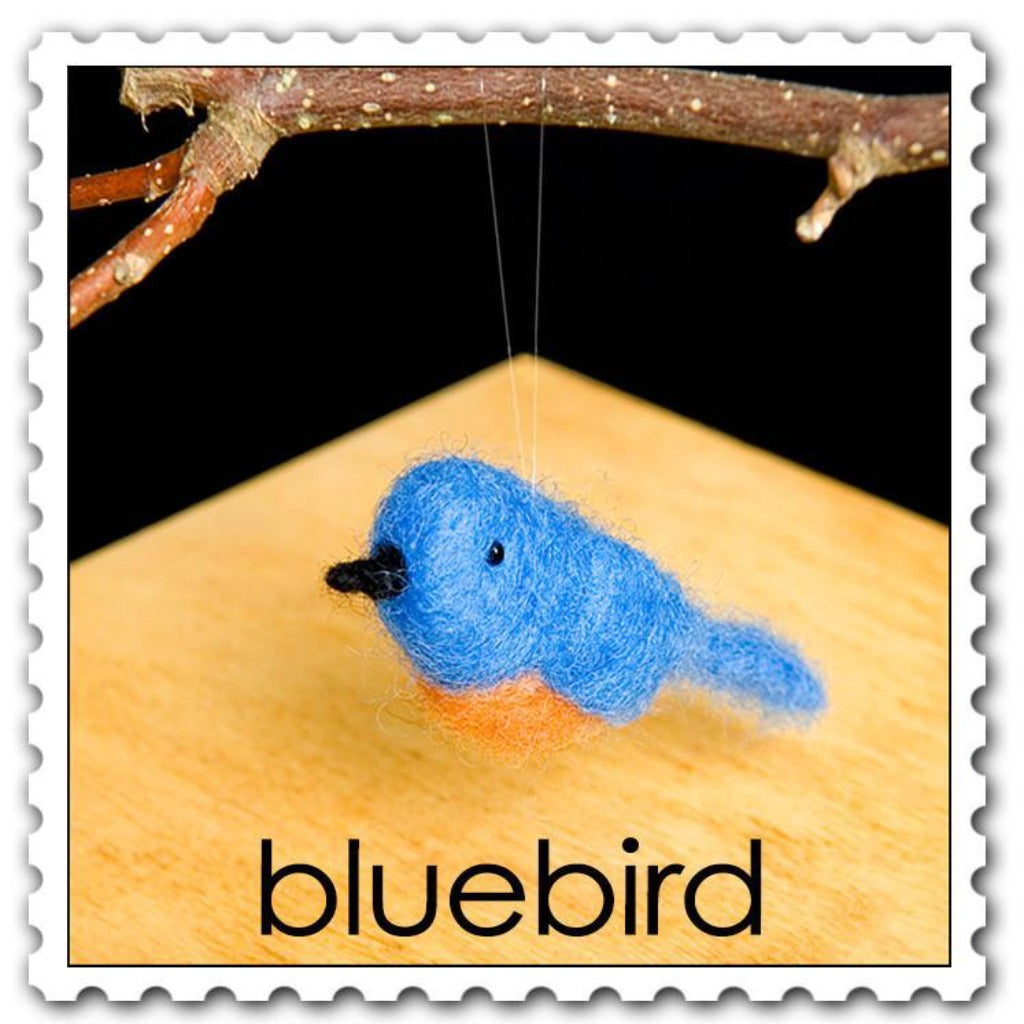 Woolpets bluebird needle felting kit - a blue bluebird with an orange belly and black beak